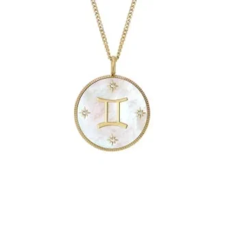 Collana con pendente in acciaio inossidabile dorato e madreperla bianca Gemini Sutton Zodiac