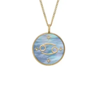Collana con pendente in acciaio inossidabile dorato e madreperla nera Sutton Zodiac Cancro