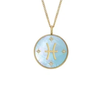 Collana con pendente in acciaio inossidabile dorato e madreperla verde Sutton Zodiac Pesci