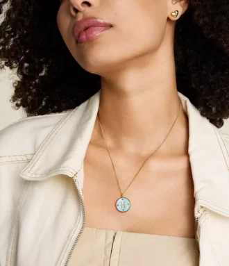 Collana con pendente in acciaio inossidabile dorato e madreperla verde Sutton Zodiac Pesci