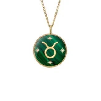 Collana con pendente in acciaio inossidabile dorato e malachite verde Sutton Zodiac Toro
