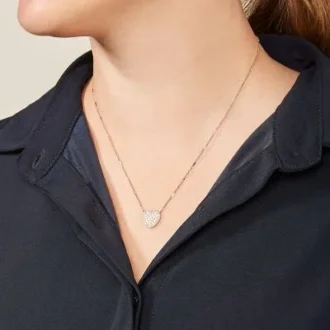 Collana in acciaio inossidabile color oro rosa con cuore mosaico