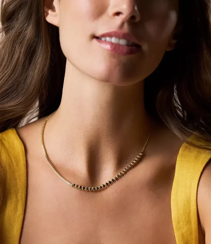 Collana tennis con maglie a cuore in ottone dorato Sutton Love-All