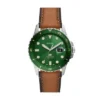 Fossil Blue Dive Orologio con tre lancette, datario e cinturino in pelle LiteHide™ color cuoio