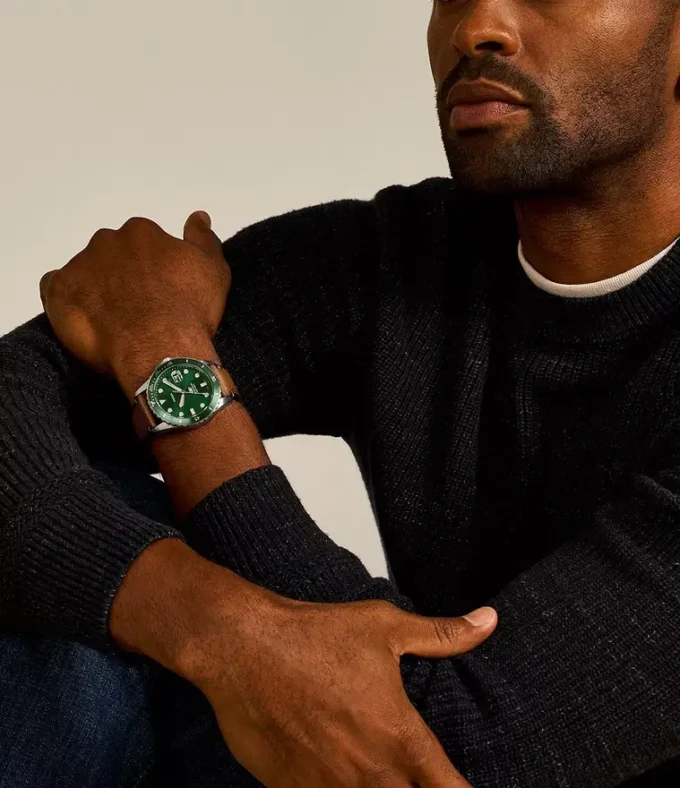 Fossil Blue Dive Orologio con tre lancette, datario e cinturino in pelle LiteHide™ color cuoio