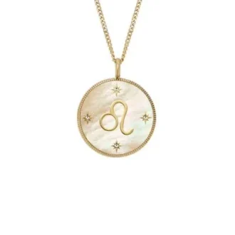 Leo Sutton Zodiac Collana con pendente in acciaio inossidabile dorato e madreperla dorata