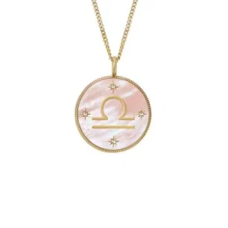 Libra Sutton Zodiac Collana con pendente in acciaio inossidabile dorato e madreperla rosa