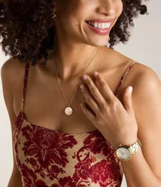 Libra Sutton Zodiac Collana con pendente in acciaio inossidabile dorato e madreperla rosa