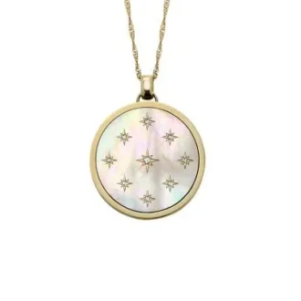 Merrit Classic Collana con pendente in acciaio inossidabile color oro e madreperla