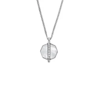 Merrit Collana con pendente in acciaio inossidabile color argento e madreperla senza tempo