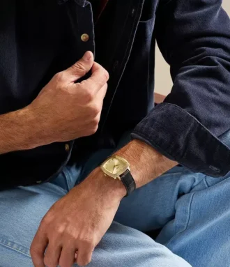 Nick Jonas x Fossil Machine Luxe Orologio a tre lancette in pelle di coccodrillo nera