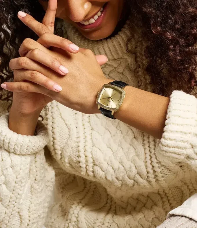 Nick Jonas x Fossil Machine Luxe Orologio a tre lancette in pelle di coccodrillo nera