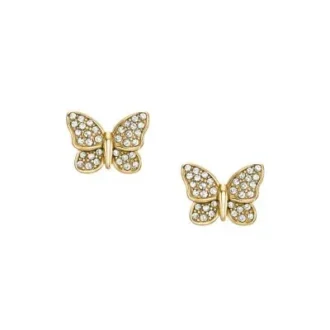 Orecchini a bottone Sutton Pavé Butterfly in acciaio inossidabile dorato
