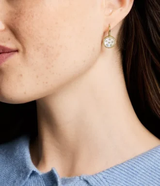 Orecchini pendenti classici Merrit in acciaio inossidabile color oro con madreperla