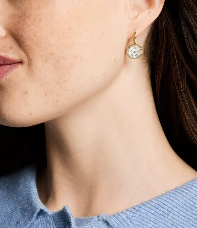 Orecchini pendenti classici Merrit in acciaio inossidabile color oro con madreperla