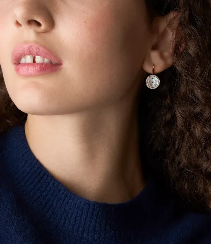 Orecchini pendenti classici Merrit in acciaio inossidabile color oro rosa con madreperla