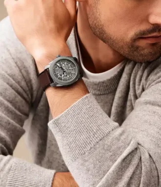 Orologio automatico con cinturino in pelle marrone LiteHide™