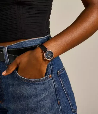 Orologio Carlie Mini a tre lancette in pelle nera