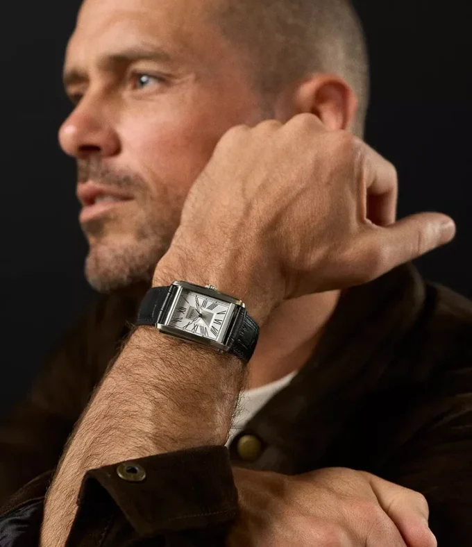 Orologio Carraway a tre lancette in pelle croco nera