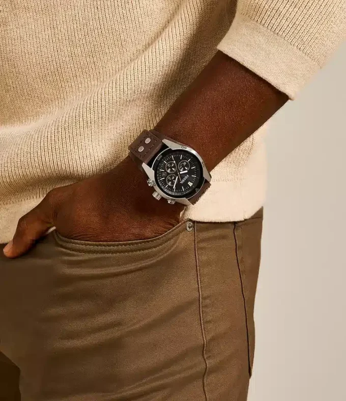 Orologio Coachman Chronograph in pelle marrone