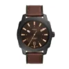 Orologio con cinturino in pelle LiteHide™ marrone scuro, tre lancette e datario