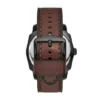 Orologio con cinturino in pelle LiteHide™ marrone scuro, tre lancette e datario