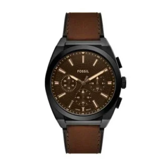 Orologio cronografo Everett in pelle marrone