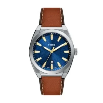 Orologio Everett con tre lancette e datario in pelle marrone