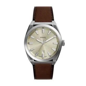 Orologio Everett con tre lancette e datario in pelle marrone