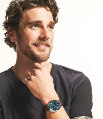 Orologio Everett con tre lancette e datario in pelle marrone