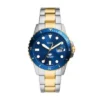 Orologio Fossil Blue Dive a tre lancette con datario in acciaio inossidabile bicolore