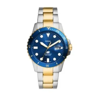 Orologio Fossil Blue Dive a tre lancette con datario in acciaio inossidabile bicolore
