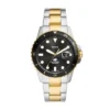 Orologio Fossil Blue Dive a tre lancette con datario in acciaio inossidabile bicolore