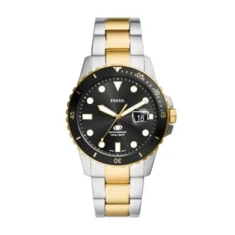Orologio Fossil Blue Dive a tre lancette con datario in acciaio inossidabile bicolore