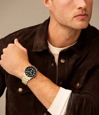Orologio Fossil Blue Dive a tre lancette con datario in acciaio inossidabile bicolore