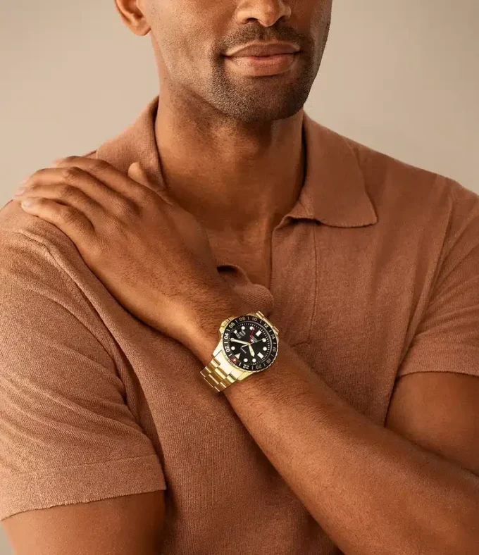 Orologio Fossil Blue GMT in acciaio inossidabile color oro
