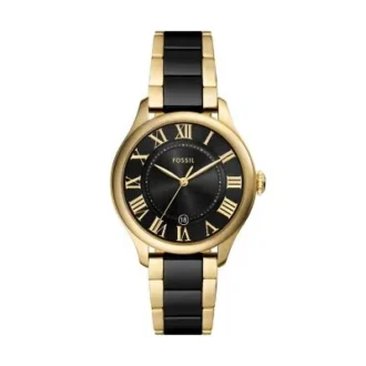 Orologio Gilmore a tre lancette con datario, color oro e ceramica nera