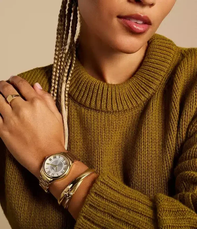 Orologio Gilmore a tre lancette con datario in acciaio inossidabile color oro