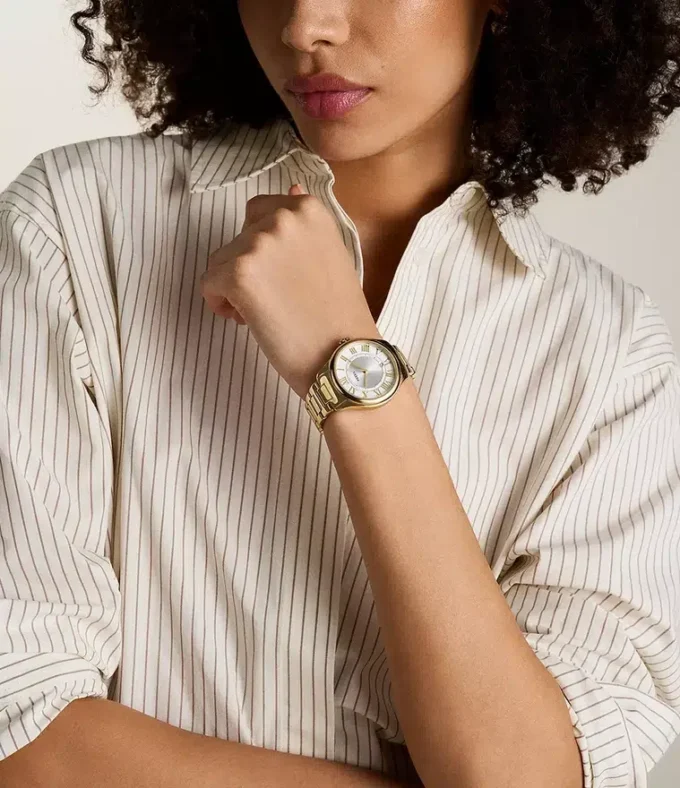 Orologio Gilmore a tre lancette con datario in acciaio inossidabile color oro