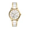 Orologio Gilmore a tre lancette con datario, oro e ceramica bianca