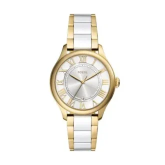 Orologio Gilmore a tre lancette con datario, oro e ceramica bianca