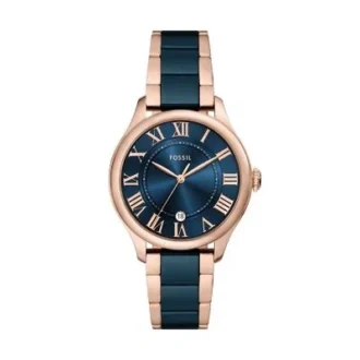 Orologio Gilmore a tre lancette con datario, tonalità oro rosa e ceramica blu navy