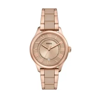 Orologio Gilmore a tre lancette con datario, tonalità oro rosa e ceramica marrone