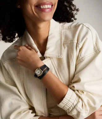 Orologio Harlow a tre lancette con cinturino in pelle nera