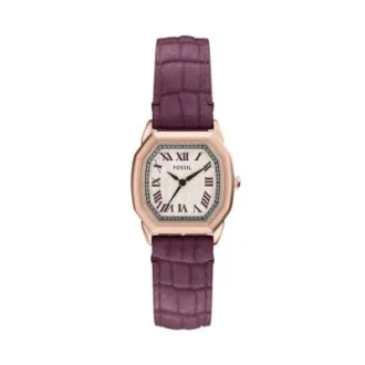 Orologio Harlow a tre lancette in pelle coccodrillo bordeaux