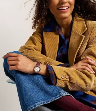 Orologio Harlow a tre lancette in pelle coccodrillo bordeaux