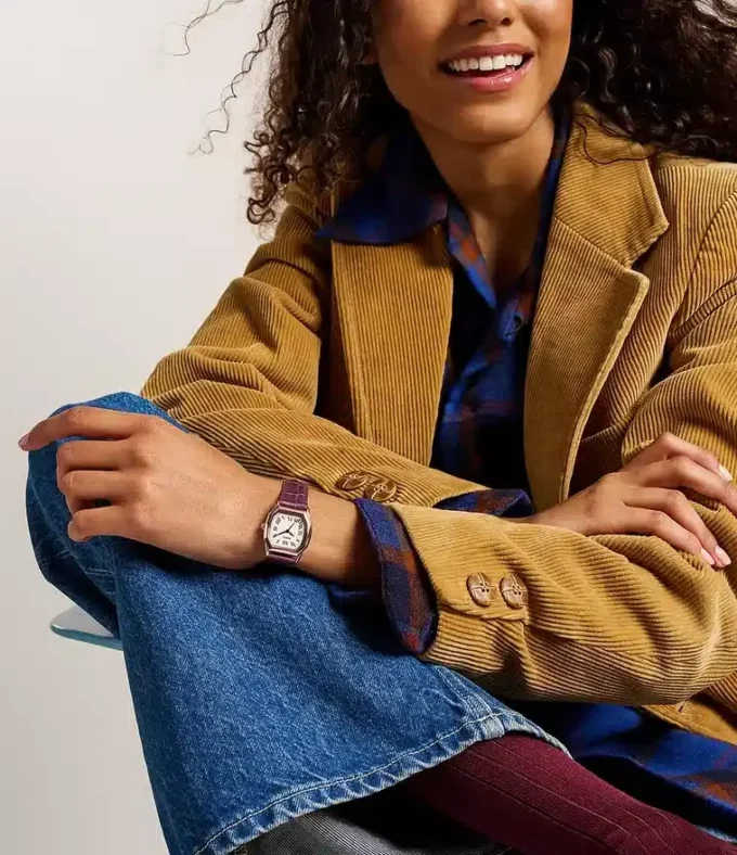 Orologio Harlow a tre lancette in pelle coccodrillo bordeaux