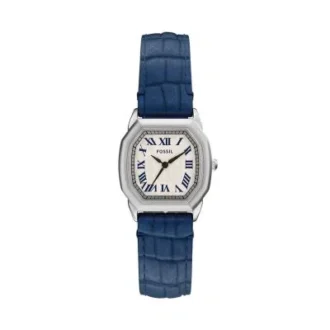 Orologio Harlow a tre lancette in pelle di coccodrillo blu navy