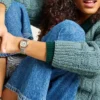 Orologio Harlow a tre lancette in pelle di coccodrillo grigia