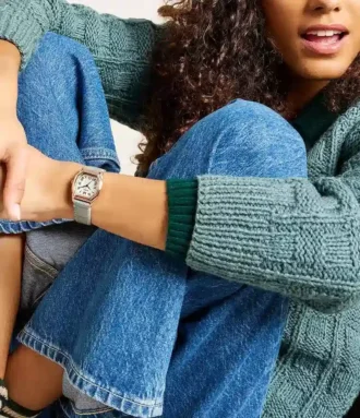 Orologio Harlow a tre lancette in pelle di coccodrillo grigia